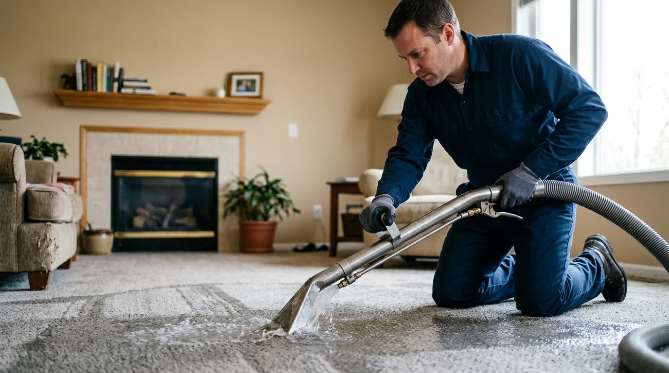 Water damage restoration technician working near Hardin, IL